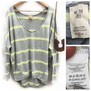 We The Free Gray and Yellow Oversized Long Sleeve Blouse